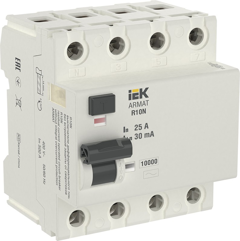 Изображение товара Выключатель дифференциального тока IEK ARMAT R10N 4P 25А 30мА тип AC