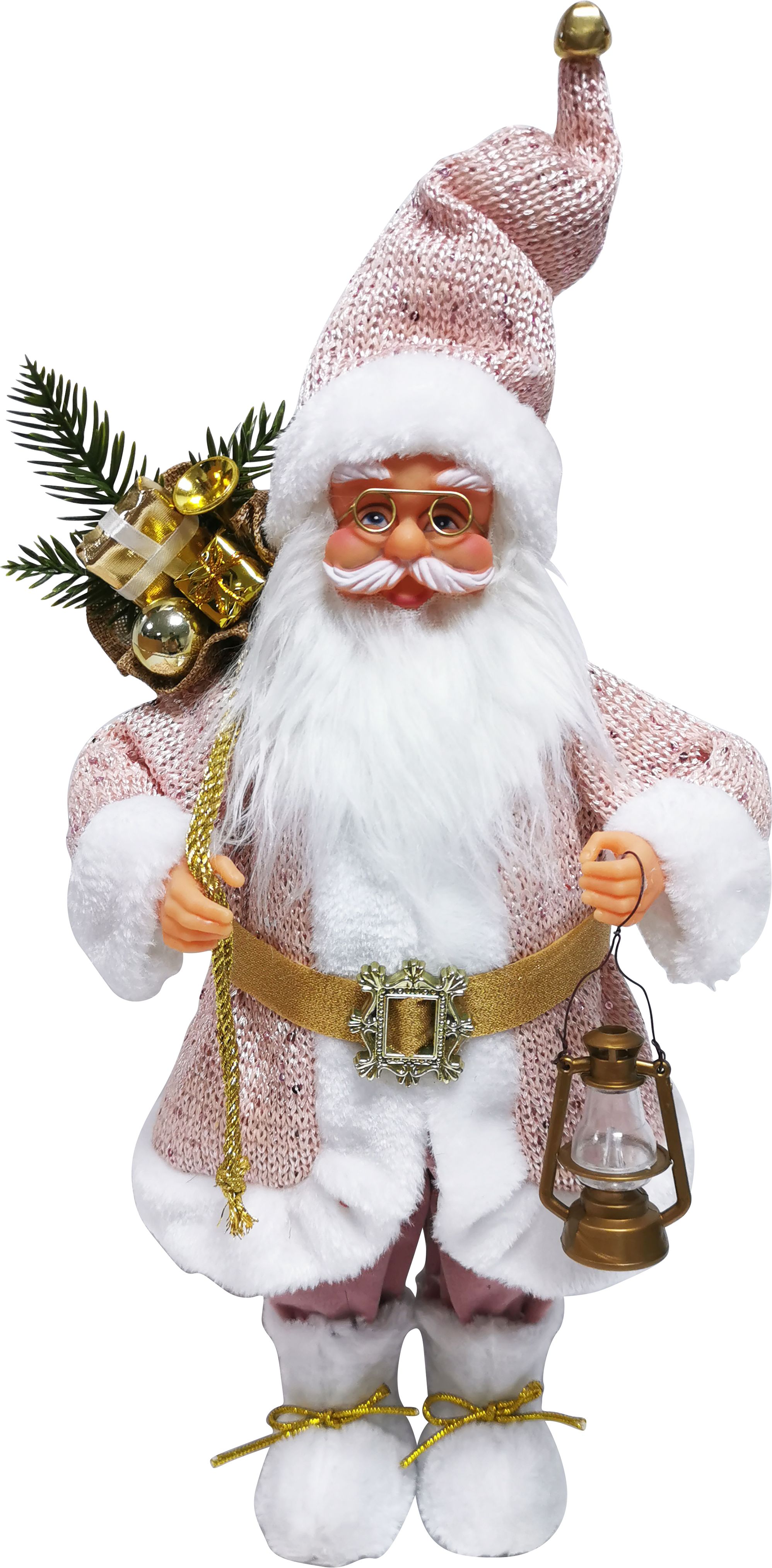 Изображение товара Санта новогодний в валенках бело-розовый 45 см