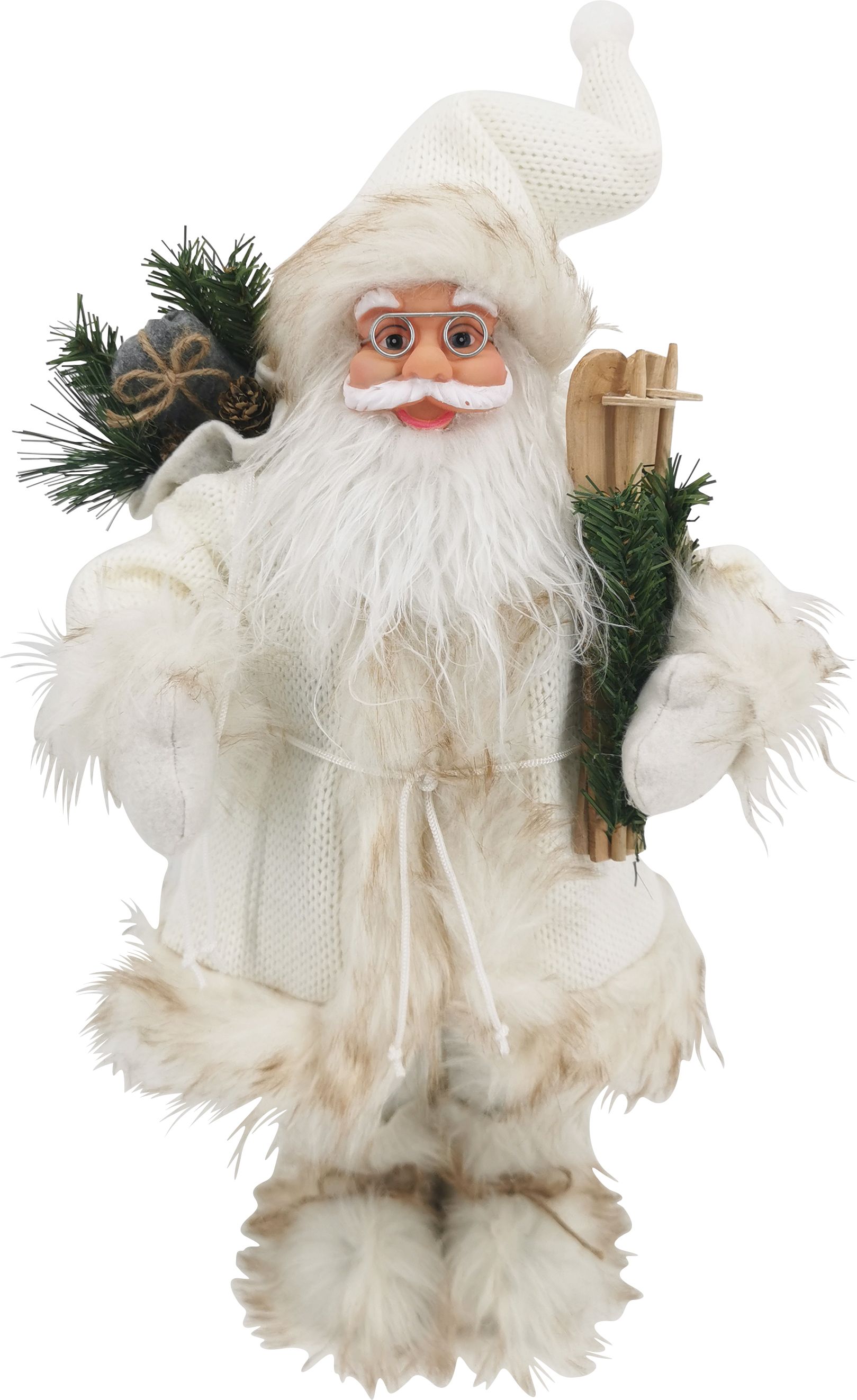 Изображение товара Новогодняя фигура Санта в валенках белого цвета, 45 см - праздничный декор