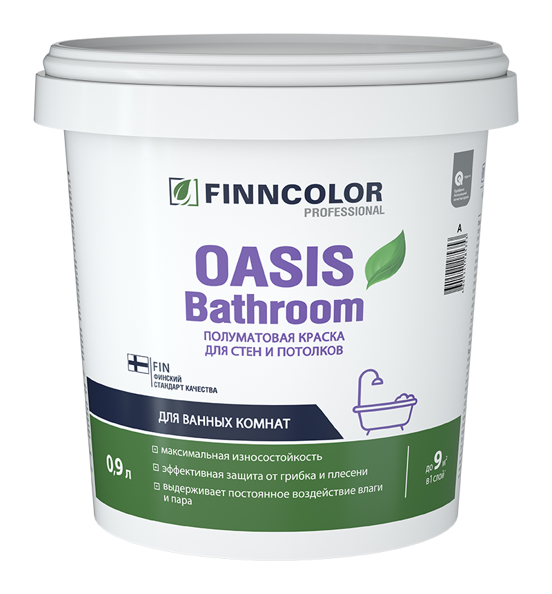 Изображение товара Краска FINNCOLOR OASIS BATHROOM A полуматовая 0,9Л