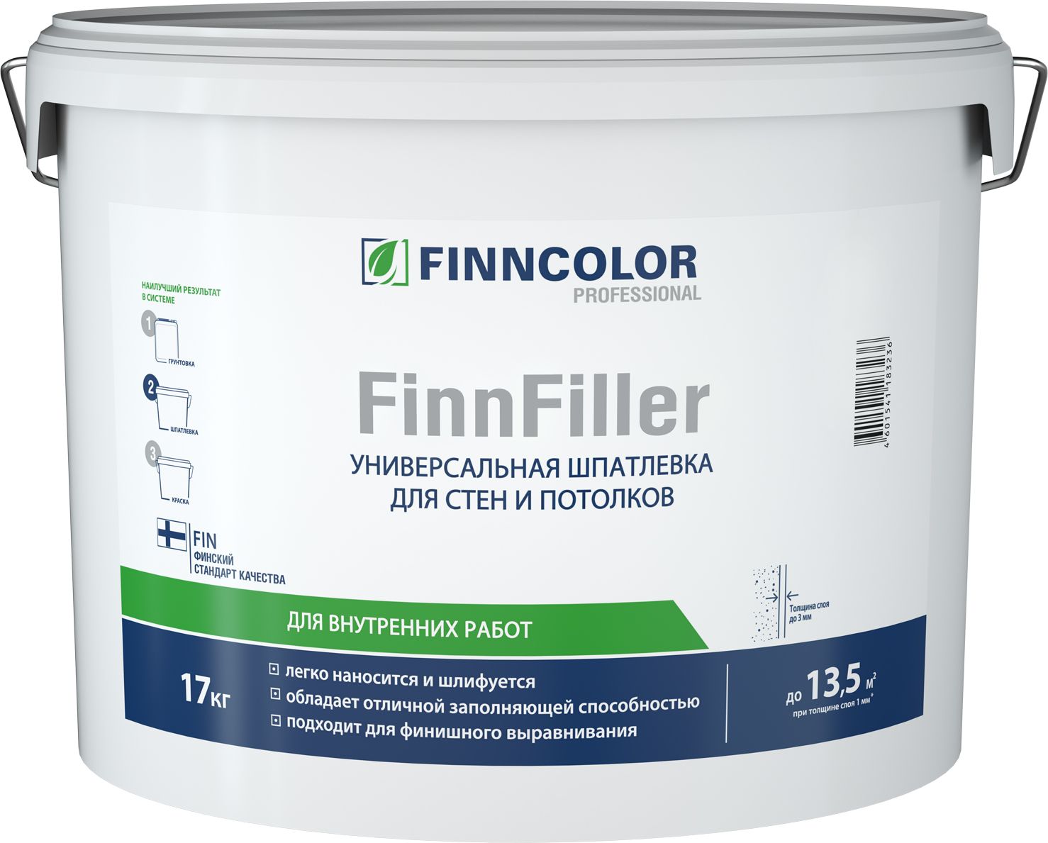 Изображение товара Шпатлевка финишная FINNFILLER 17 кг / 10л для финальной отделки гипсокартона