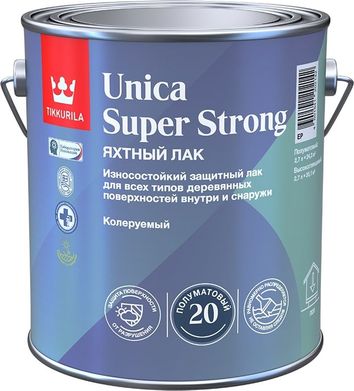 Изображение товара Универсальный прозрачный лак Tikkurila UNICA SUPER STRONG EP 2,7 л для дерева и мебели