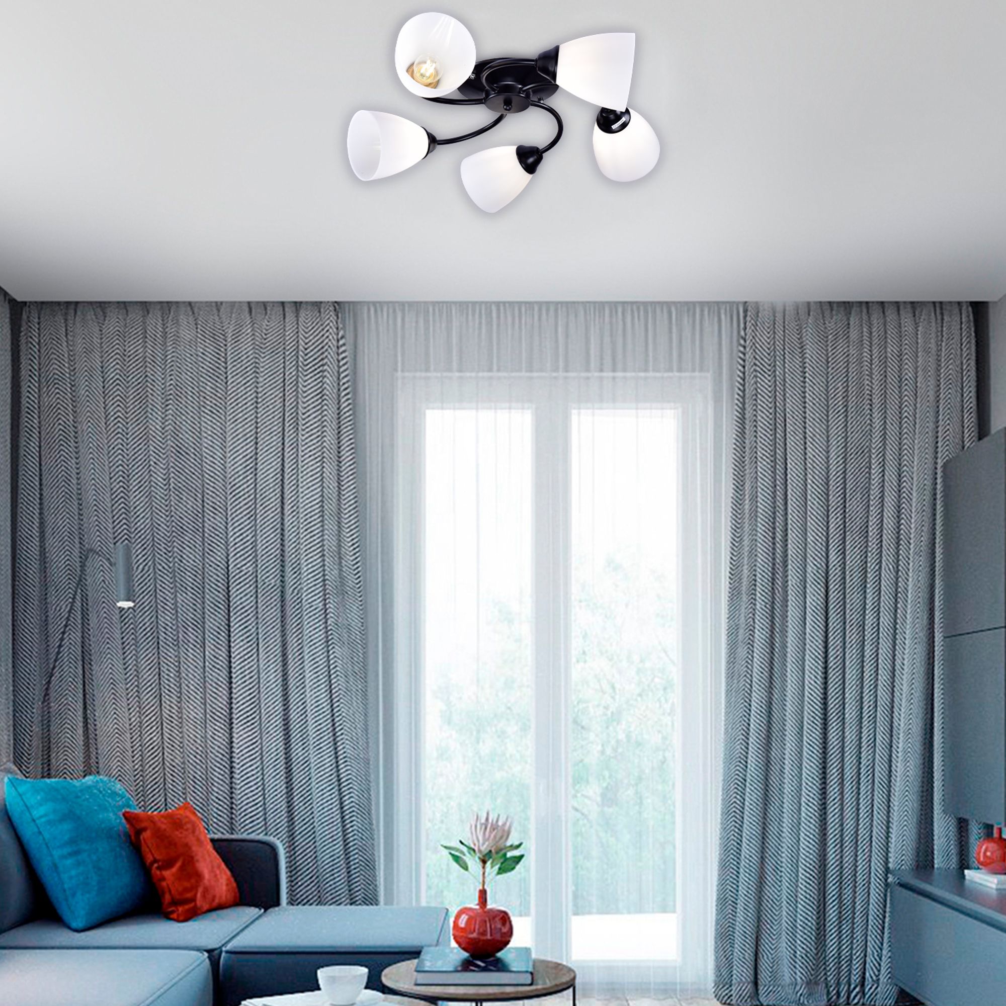 Изображение товара Современный потолочный светильник черный 48х48х26 с 5 лампами E27