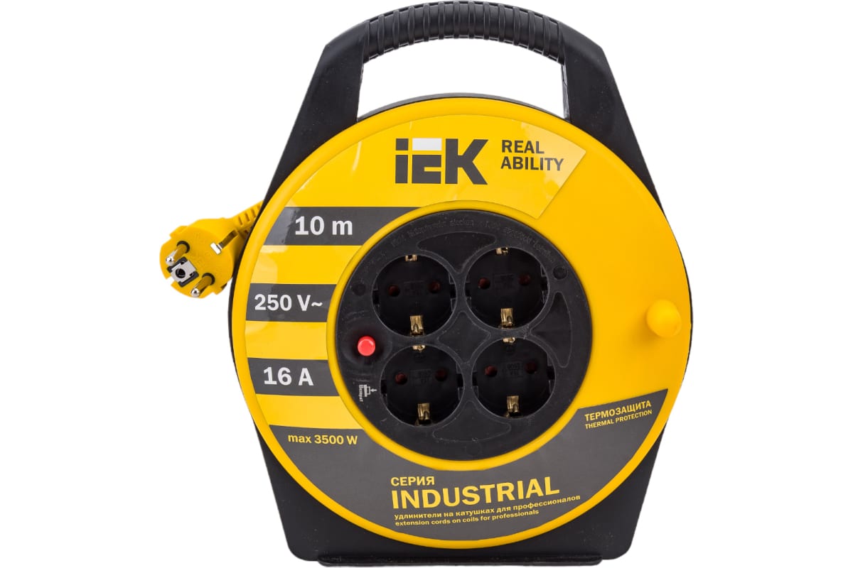 Изображение товара Удлинитель силовой с термозащитой IEK INDUSTRIAL 4 гнезда 10 м 3x1,5 мм2