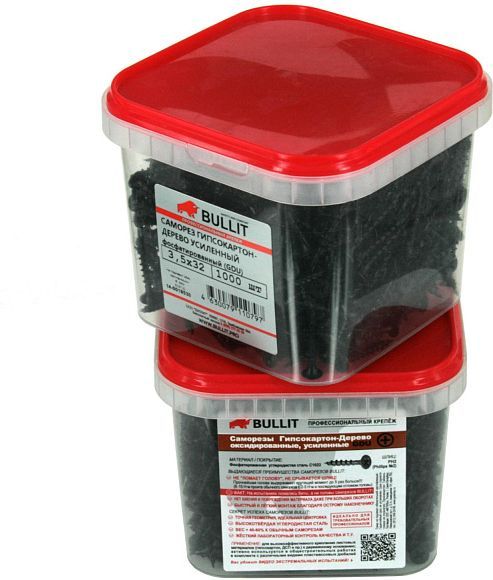 Изображение товара Саморез усиленный ШСГД BULLIT Черный 1000 шт 3,5*32 мм