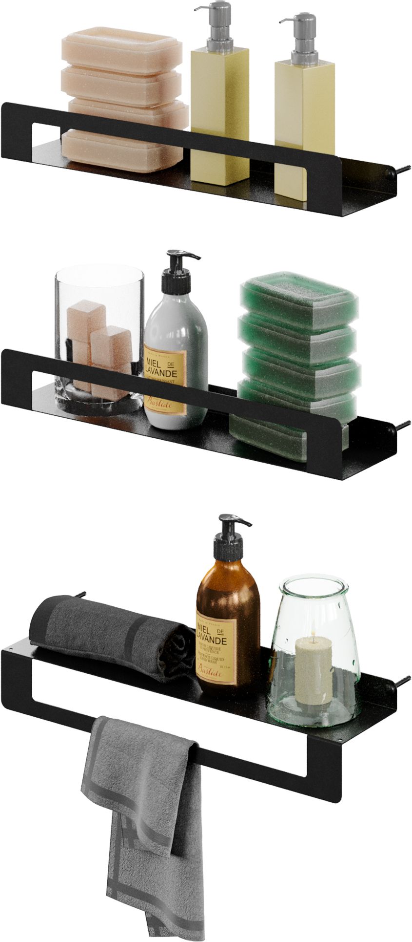 Изображение товара Комплект полок для ванной 3шт GUTTA черные  
