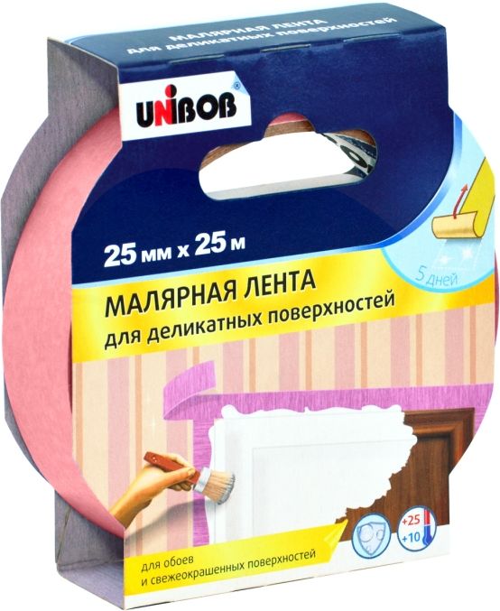 Изображение товара Лента малярная UNIBOB для деликатных поверхностей 25мм х 25м
