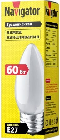 Изображение товара Лампа накаливания свеча NAVIGATOR Е27 60Вт матовая для домашнего освещения