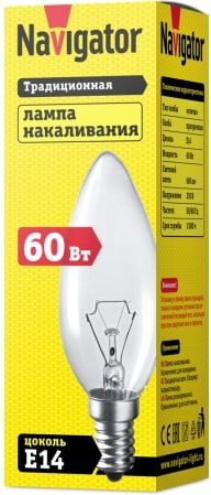 Изображение товара Лампа накаливания свеча NAVIGATOR Е14 60Вт прозрачная для домашнего освещения