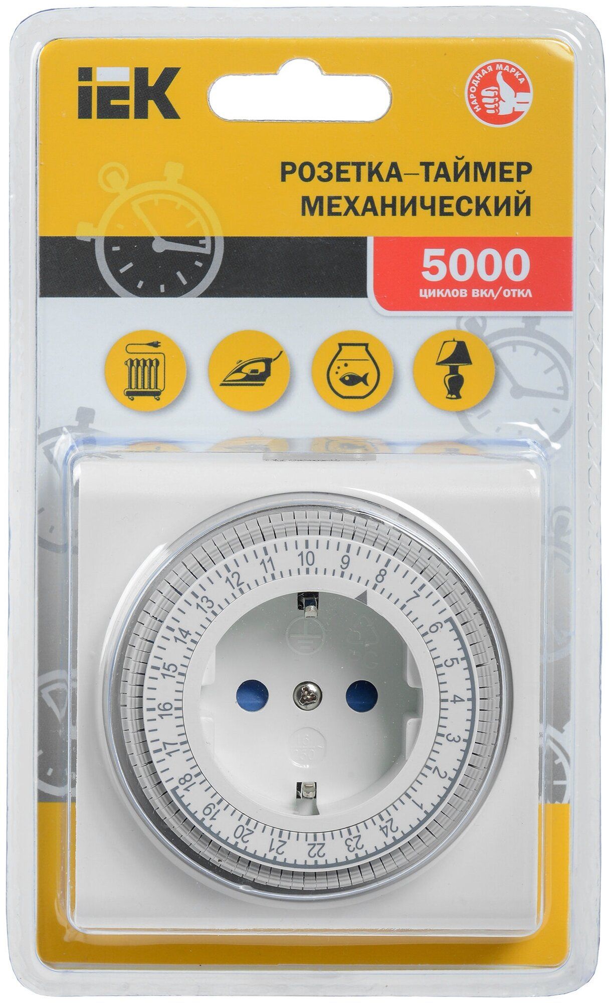 Изображение товара Розетка с таймером IEK механическая 15мин 24ч 96 on/off 16А IP20