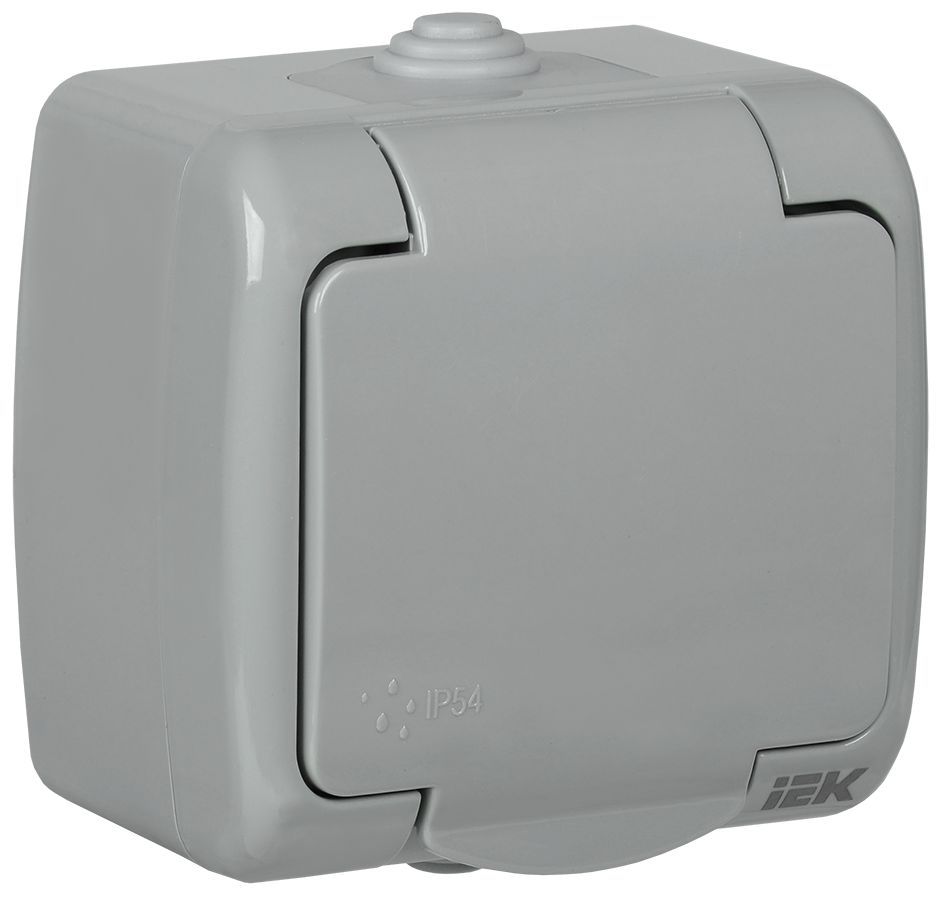 Изображение товара Электрическая розетка IEK Aquatic 1 пост, накладная, серый цвет, IP 54