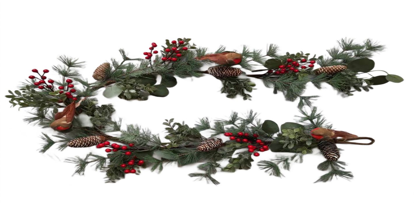 Изображение товара Новогодняя хвойная гирлянда с шишками и ягодами, 153 см
