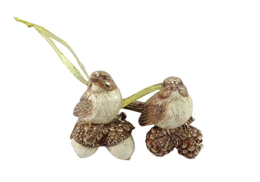 Изображение товара Ёлочное украшение Птичка на желудях и шишках 10 см керамика