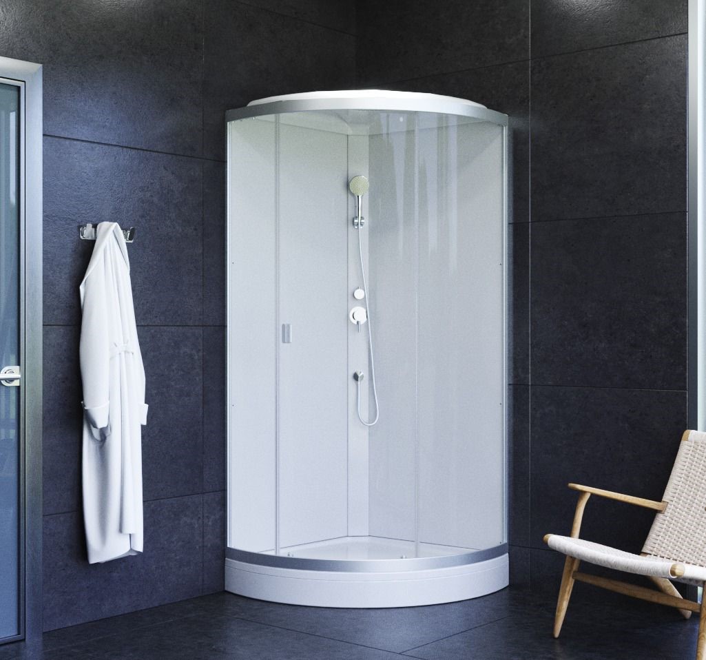 Изображение товара Душевая кабина Sense 100x100 прозрачное стекло мат хром глухие стенки выполнена из пластика