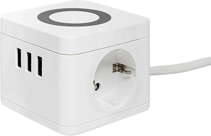 Изображение товара Удлинитель Куб 2 гнезда 3USB 2,4А и беспроводное зарядное устройство Qi 1,3 м