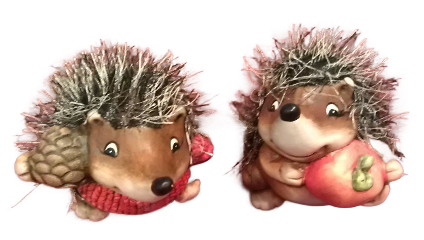 Изображение товара Фигурки ёжик с подарком и ёлкой из керамики для декора 2 шт