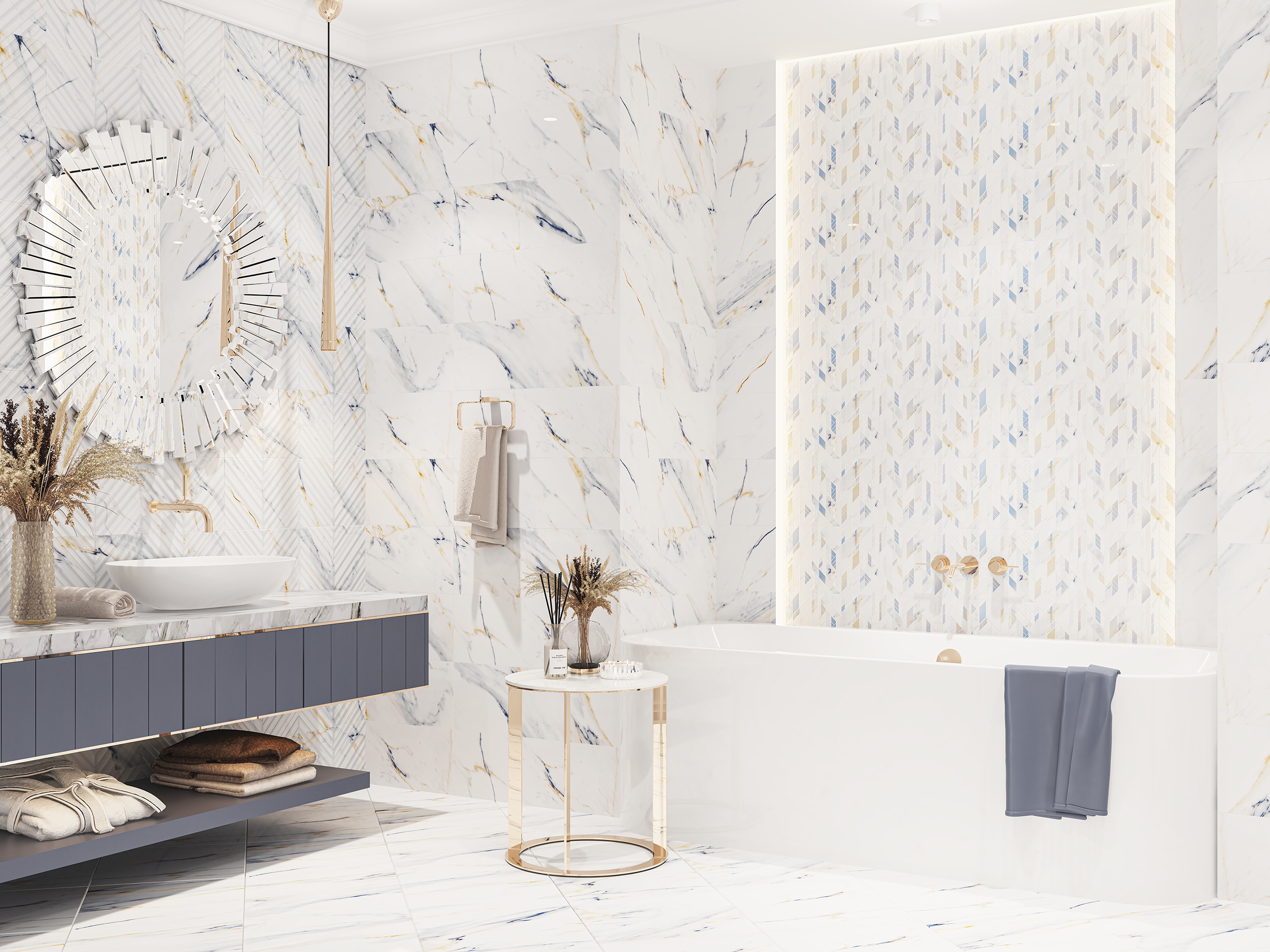 Изображение товара Декор Azori Calacatta Fantasy 24,2X70 см керамический для ванной комнаты