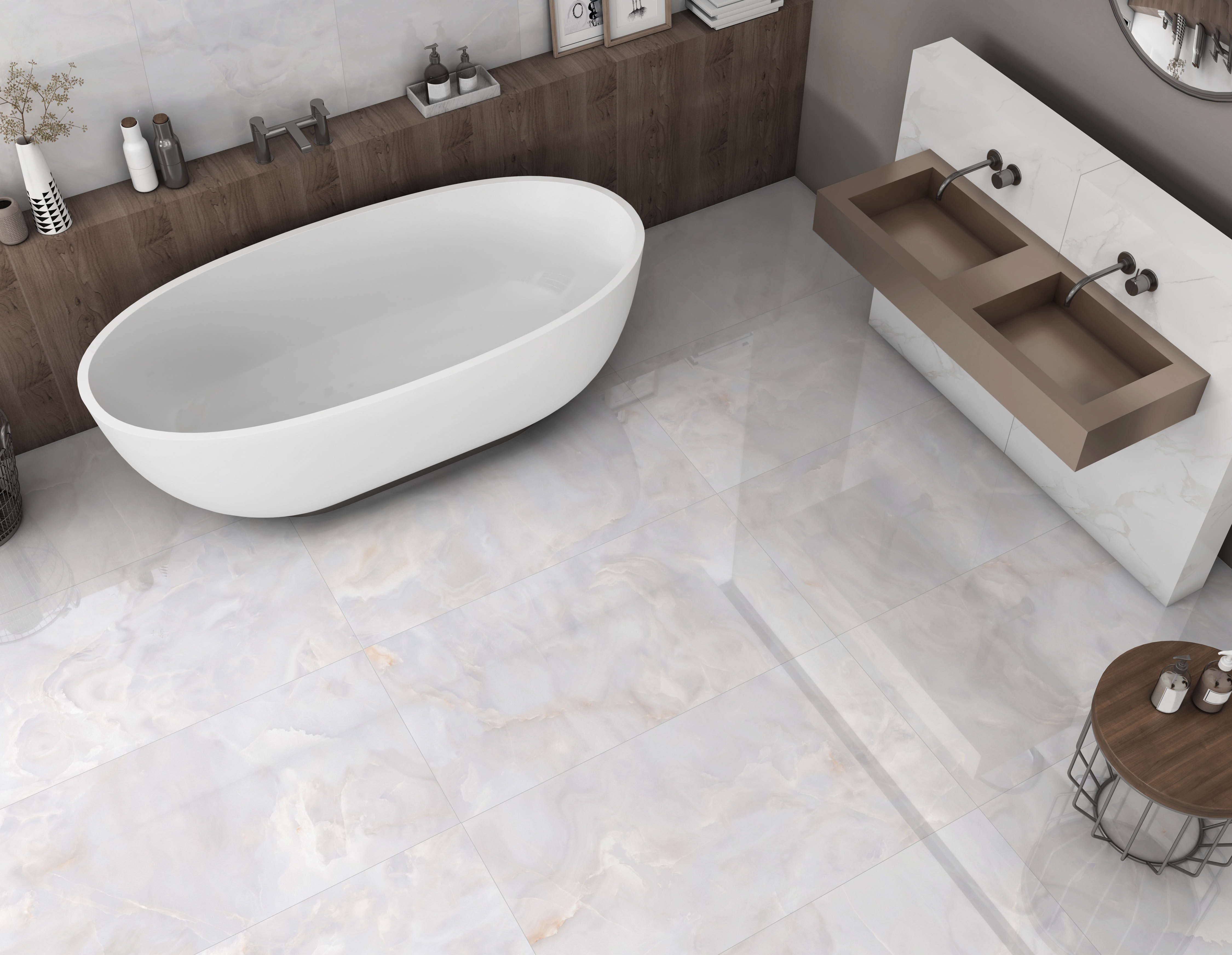 Изображение товара Керамогранит Global Tile Onyx белый 60x120 см для интерьера, мраморный эффект