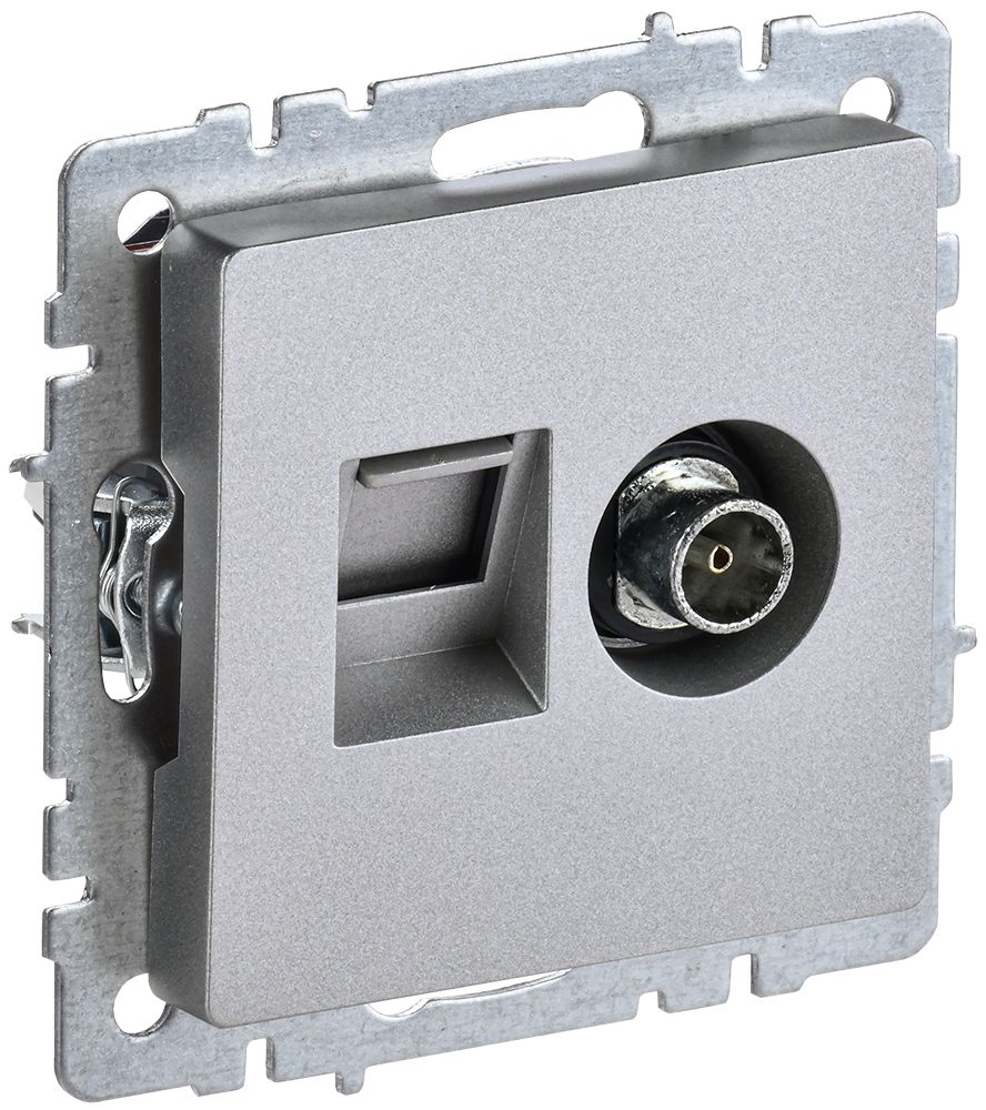 Изображение товара Розетка TV-RJ45 1 пост IEK BRITE алюминий для Ethernet кабелей