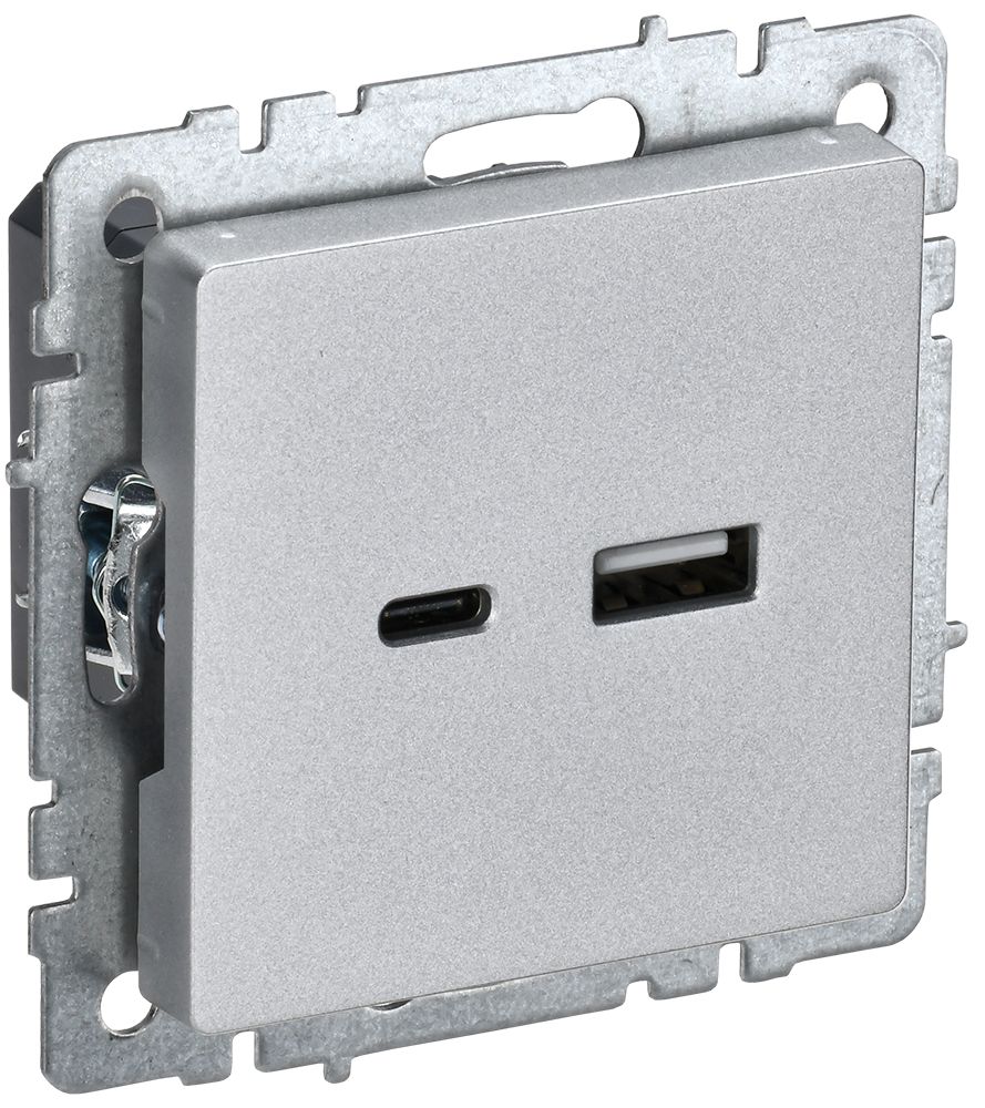 Изображение товара Розетка USB Type-A+C 1 пост IEK BRITE алюминий