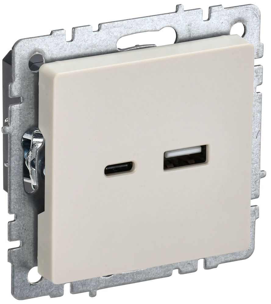 Изображение товара Розетка USB Type-A+C 1 пост IEK BRITE бежевый