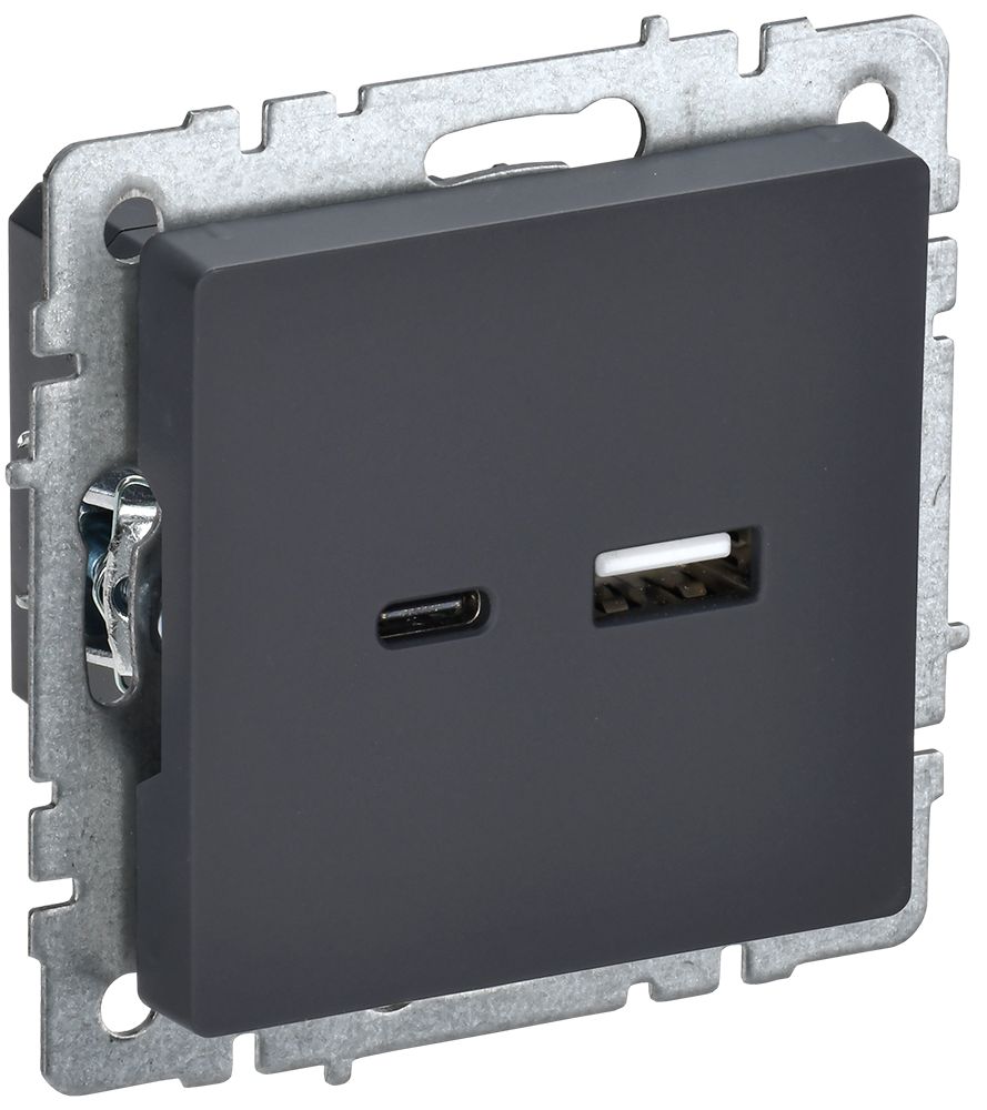 Изображение товара Розетка USB Type-A+C 1 пост IEK BRITE графит