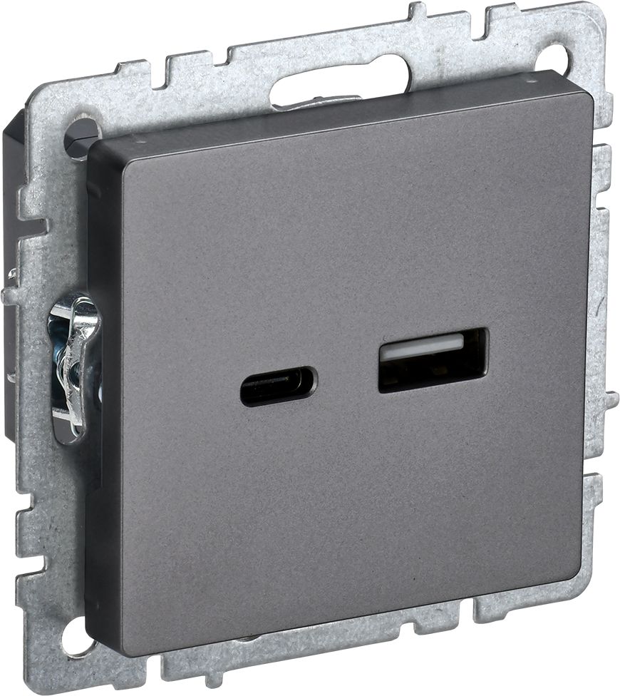 Изображение товара Розетка USB Type-A+C 1 пост IEK BRITE сталь