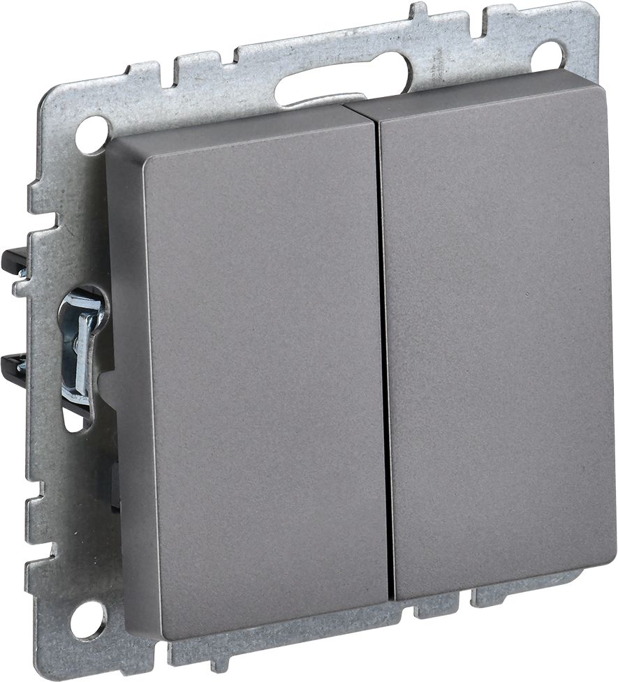 Изображение товара Выключатель 2-клавишный IEK BRITE BR-V20-0-10-K46 сталь