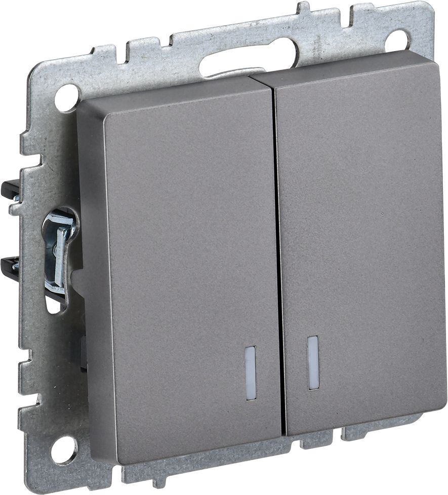Изображение товара Выключатель 2-клавишный IEK BRITE BR-V20-1-10-K46 сталь накладной