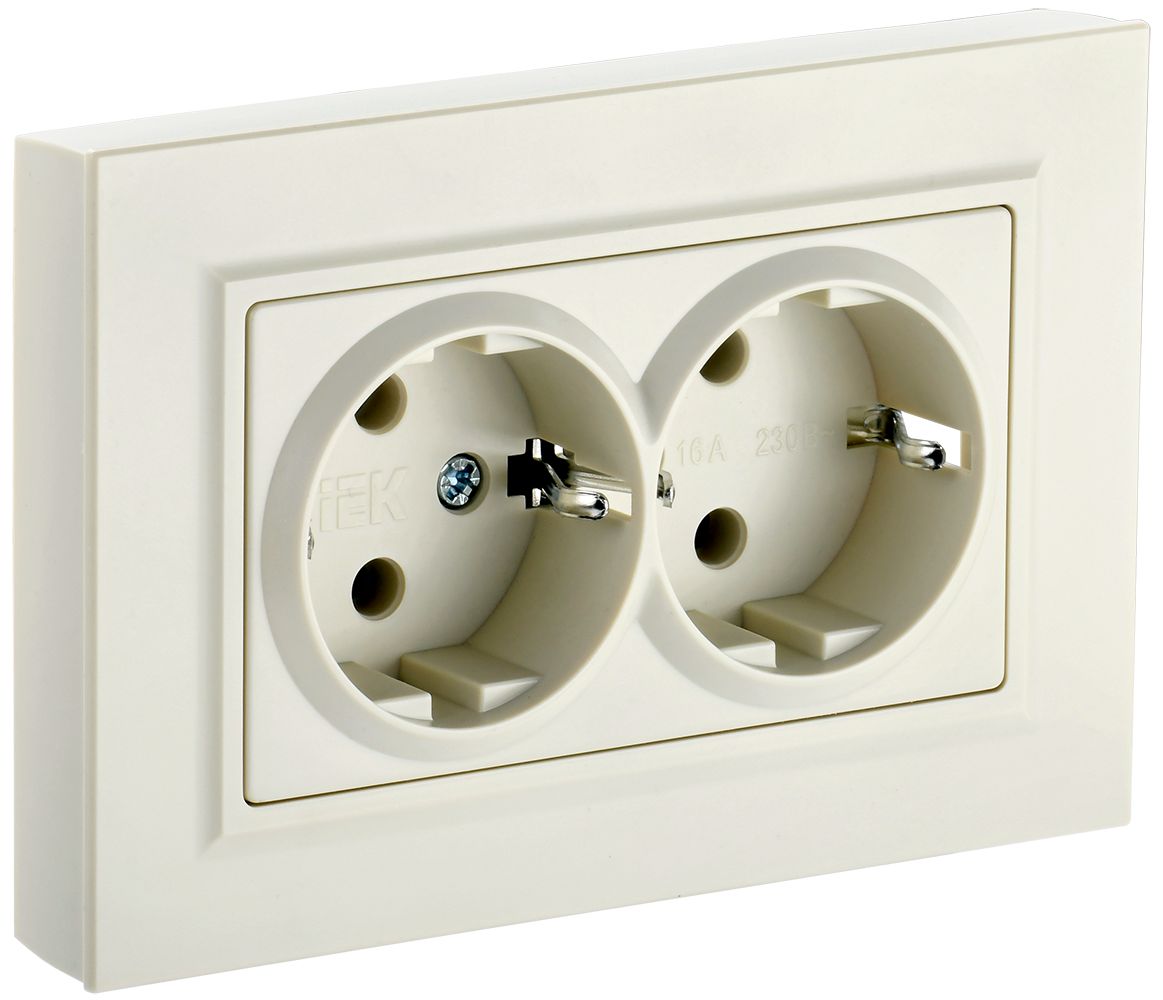 Изображение товара Электрическая розетка IEK BRITE BR-R24-16-K10-F бежевый накладной монтаж