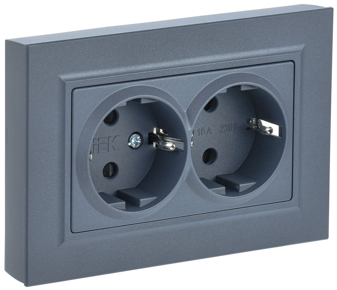 Изображение товара Розетка электрическая IEK BRITE BR-R24-16-K35-F маренго с двумя постами