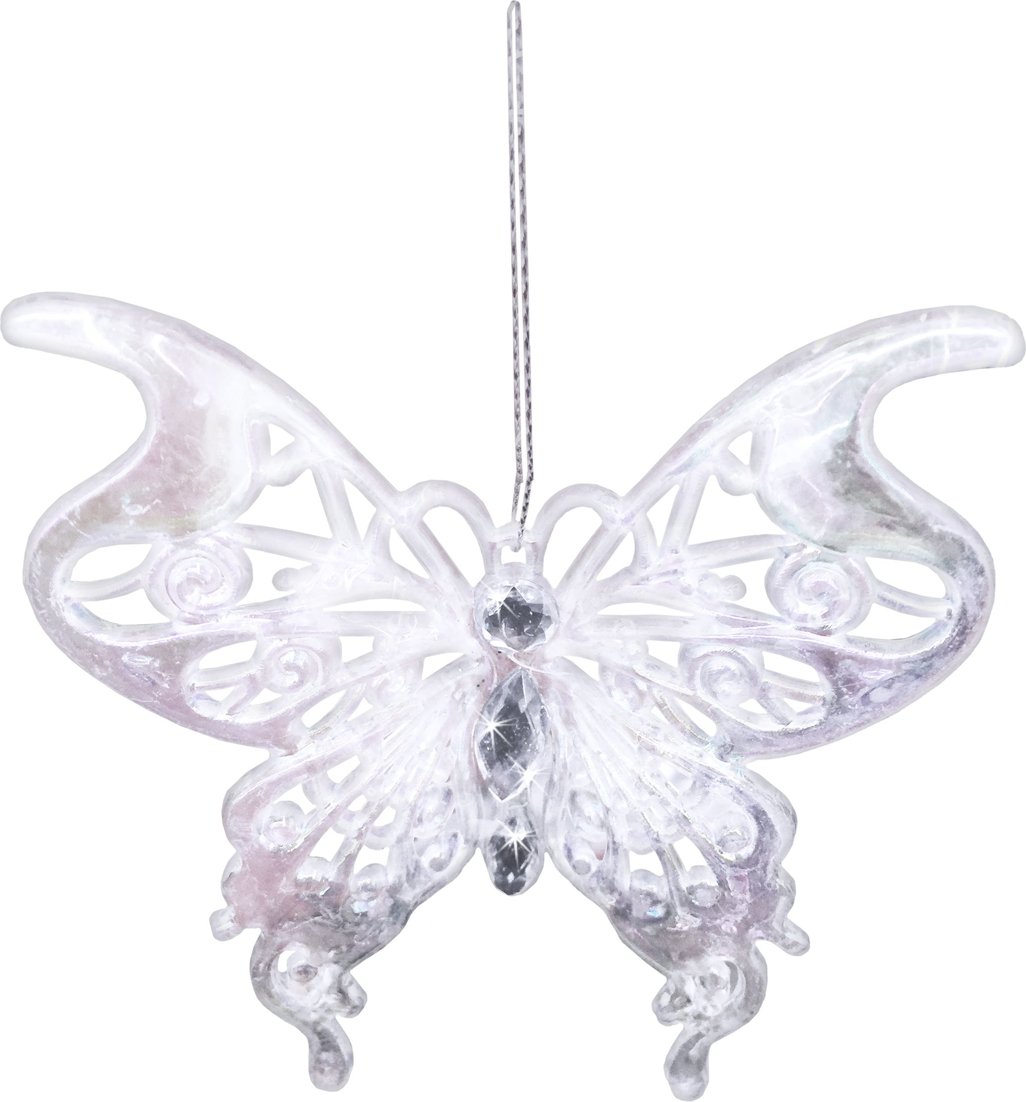 Изображение товара Подвеска декоративная бабочка с глиттером и кристаллом елочные украшение