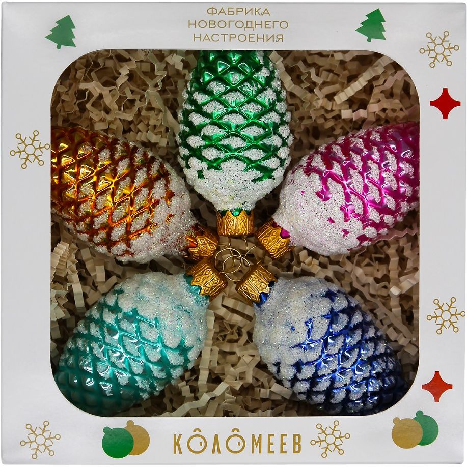 Изображение товара Набор украшений шишки стекло елочные игрушки ручная роспись 2023