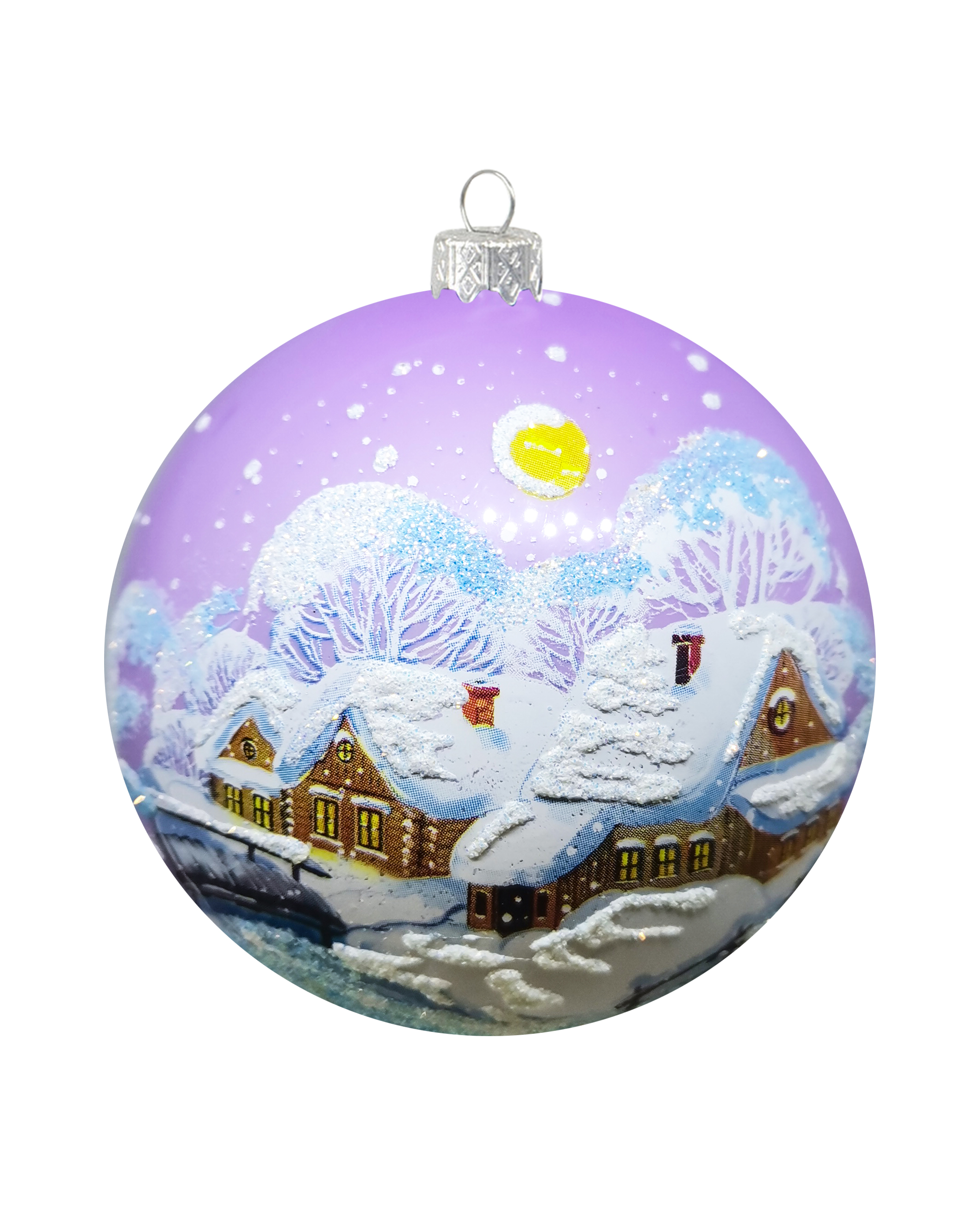 Изображение товара Стеклянный шар зимние домики с ручной росписью 90 мм Коломеев