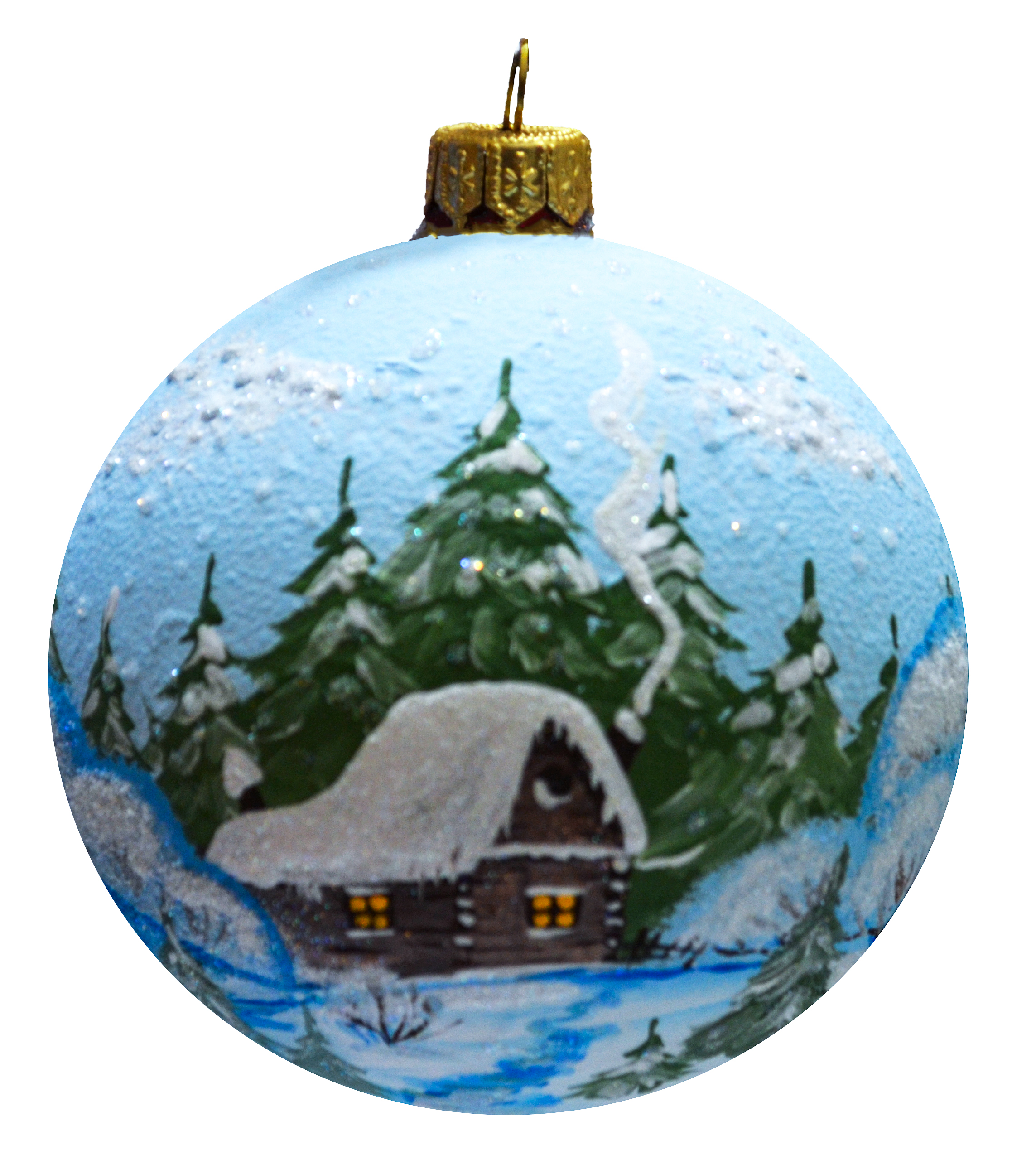 Изображение товара Шар морозный день стекло 90 мм узоры ручная роспись новогоднее украшение