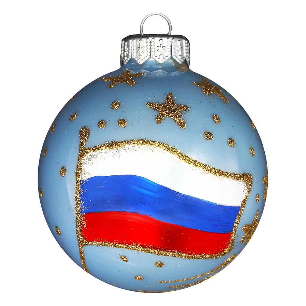 Изображение товара Стеклянный триколор шар с ручной росписью для новогодней елки 2023