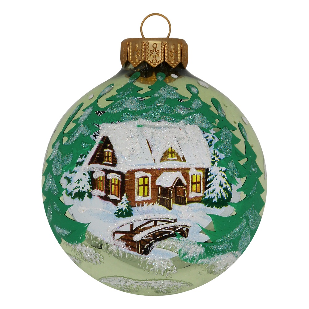 Изображение товара Шар Пейзаж стекло зеленый - оригинальный новогодний елочный шар ручной работы