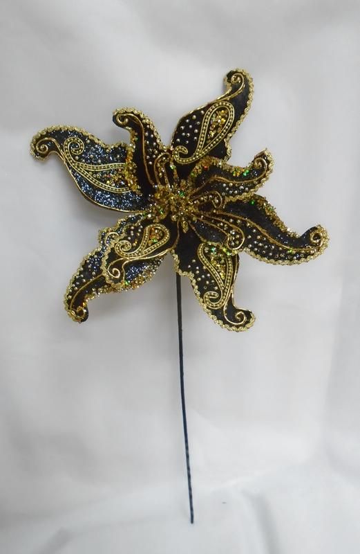 Изображение товара ВЕТОЧКА С ЦВЕТКОМ ПЕЙСЛИ ЧЕРНО-ЗОЛОТАЯ 61 СМ ПОЛИЭСТЕР