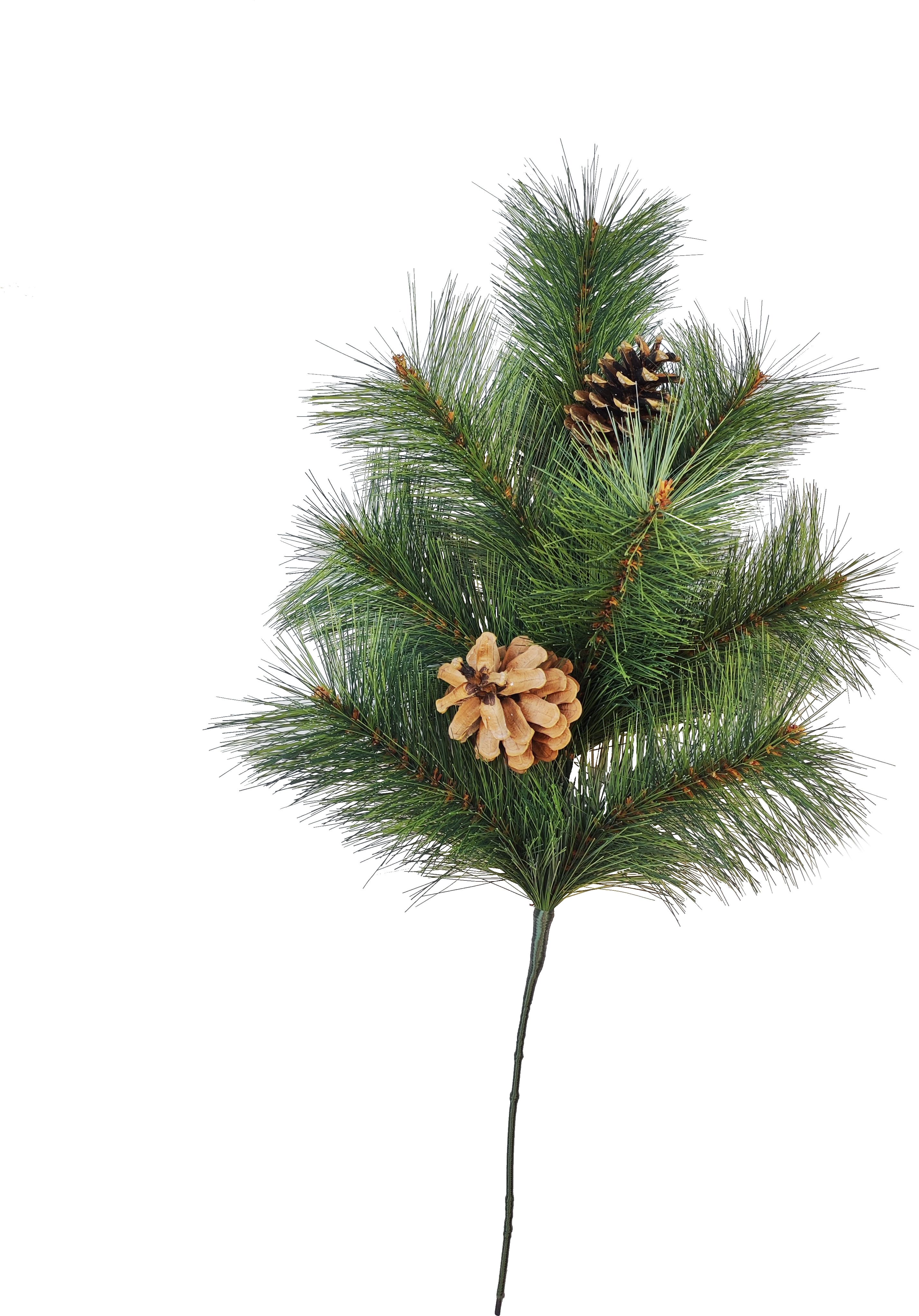 Изображение товара Декоративная хвойная ветка с шишками 60 см для интерьера