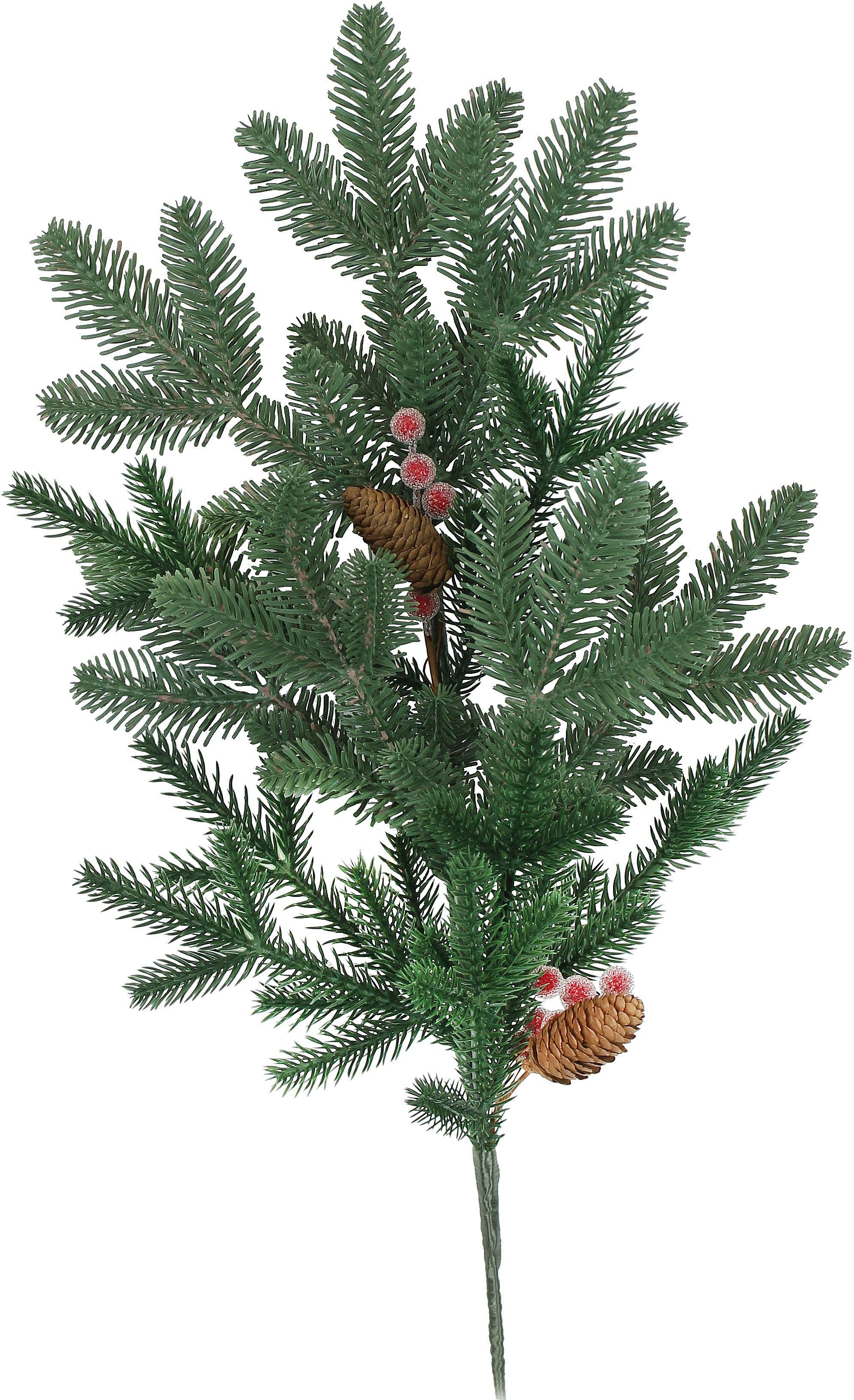 Изображение товара Ветка хвойная с шишками и ягодами 55 см, литая