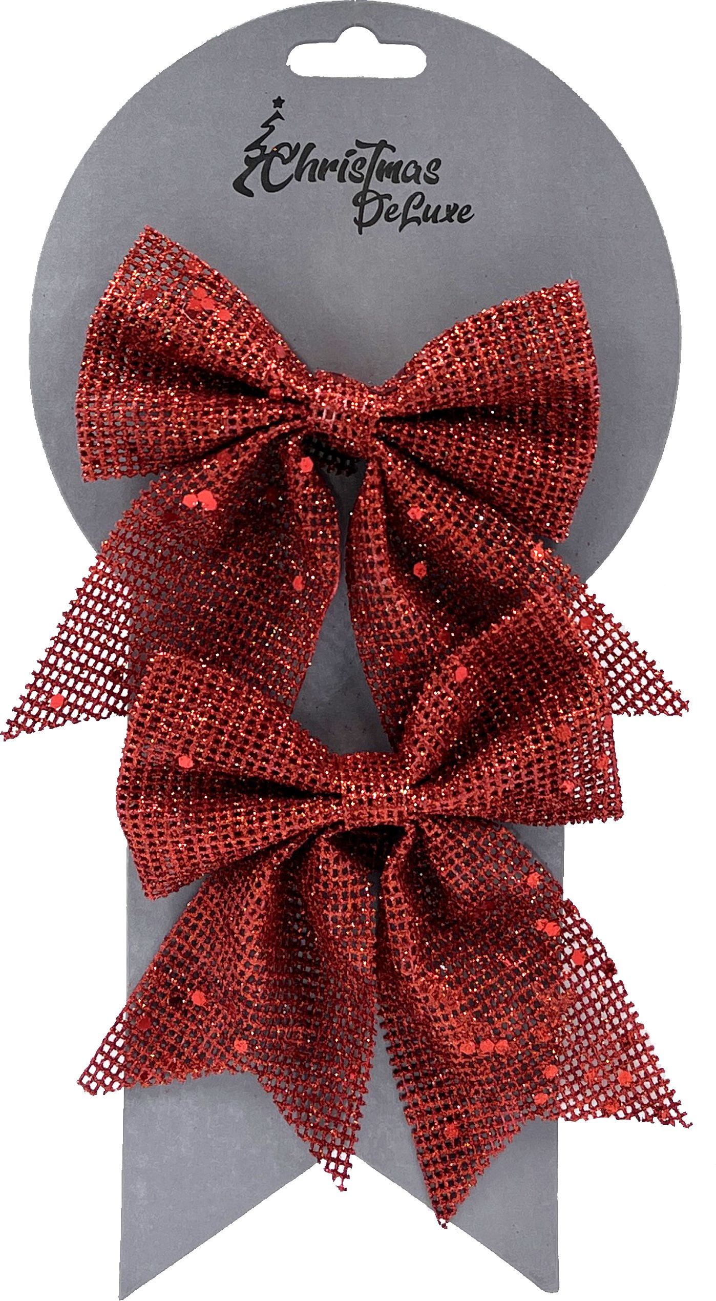 Изображение товара НАБОР БАНТОВ 2 ШТ. КРАСНЫЙ С ПАЙЕТКАМИ 12*13 СМ ПОЛИЭСТЕР