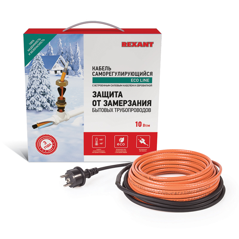 Изображение товара Греющий кабель саморегулирующийся REXANT 10м 100Вт для труб и трубопроводов
