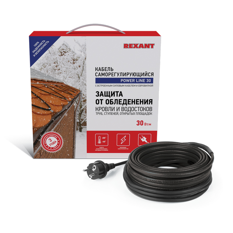 Изображение товара Греющий саморегулирующийся кабель POWER Line 30SRL-2CR, 10 м, 300 Вт REXANT