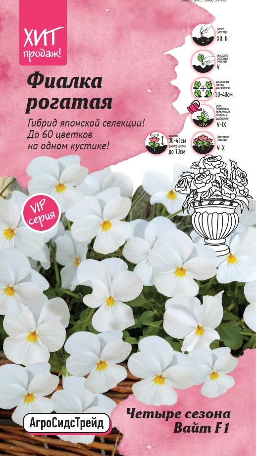 Изображение товара фиалка рогатая четыре сезона вайт f1