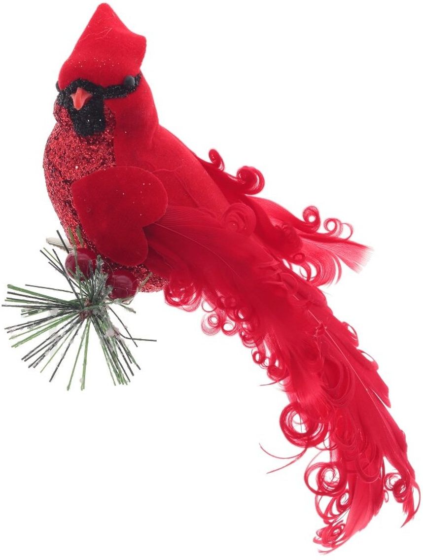 Изображение товара Декоративная новогодняя фигурка Птичка L19 W7 H7 см красного цвета
