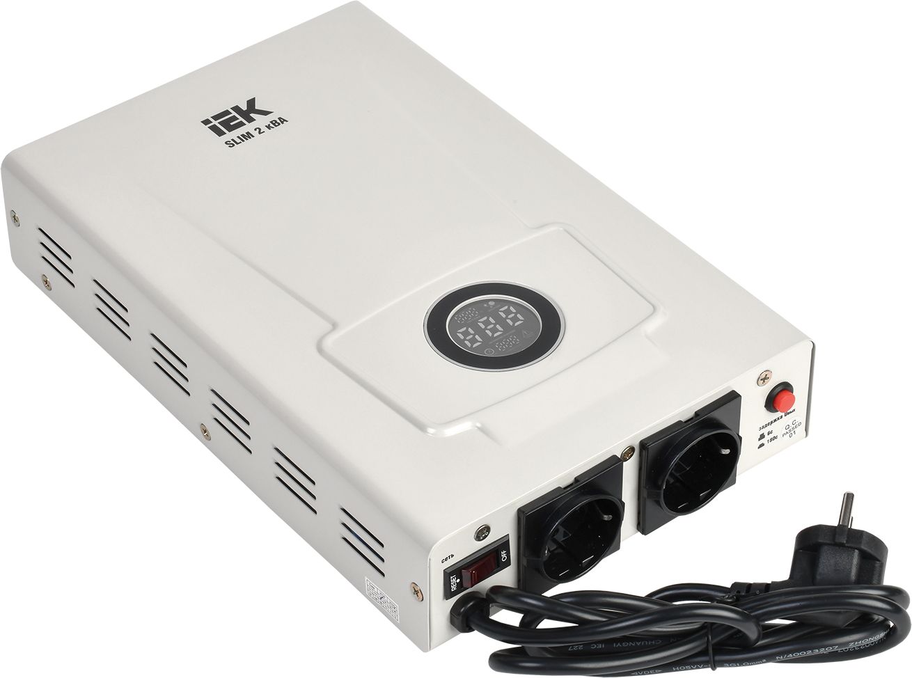 Изображение товара Настенный стабилизатор напряжения 1-фазный 2кВА SLIM IEK компактный безопасный