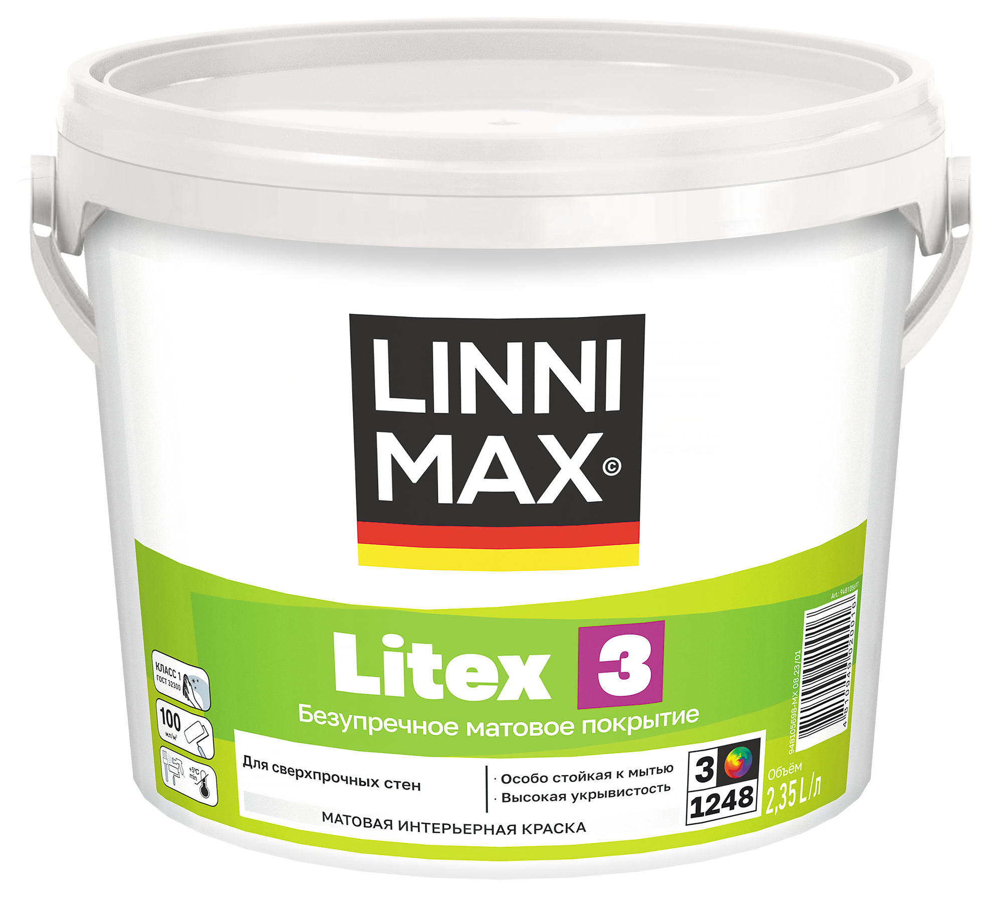 Изображение товара Краска водно-дисперсионная LINNIMAX Litex 3 База 3 2,35 л для интерьера