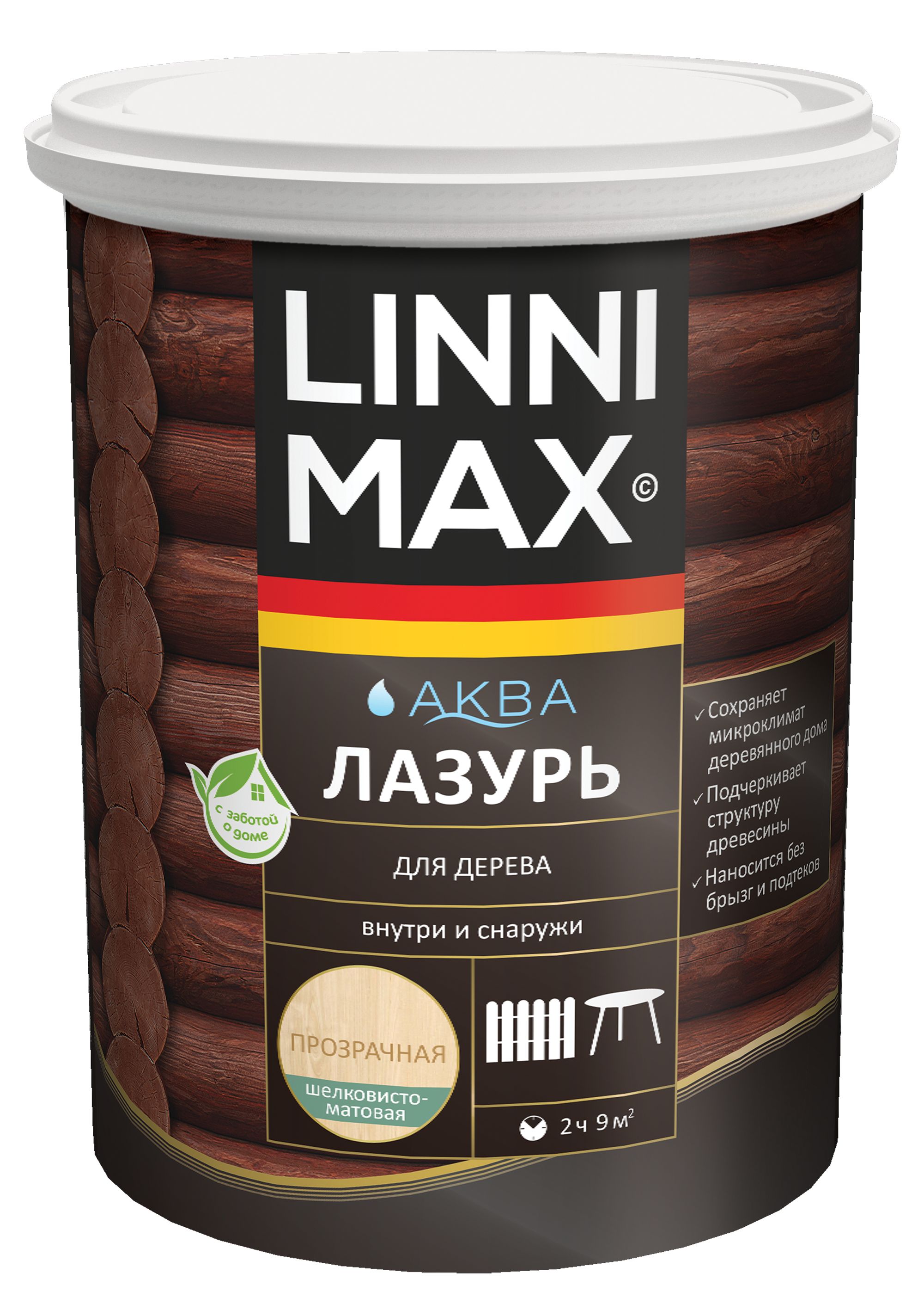 Изображение товара Лазурь водно-дисперсионная LINNIMAX Аква Лазурь для дерева 0,9 л