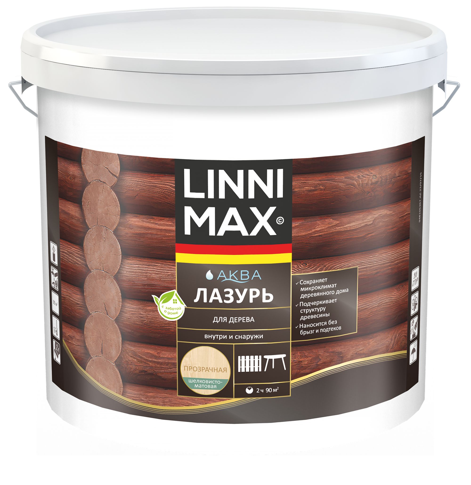 Изображение товара Лазурь водно-дисперсионная LINNIMAX Аква для дерева 9 л