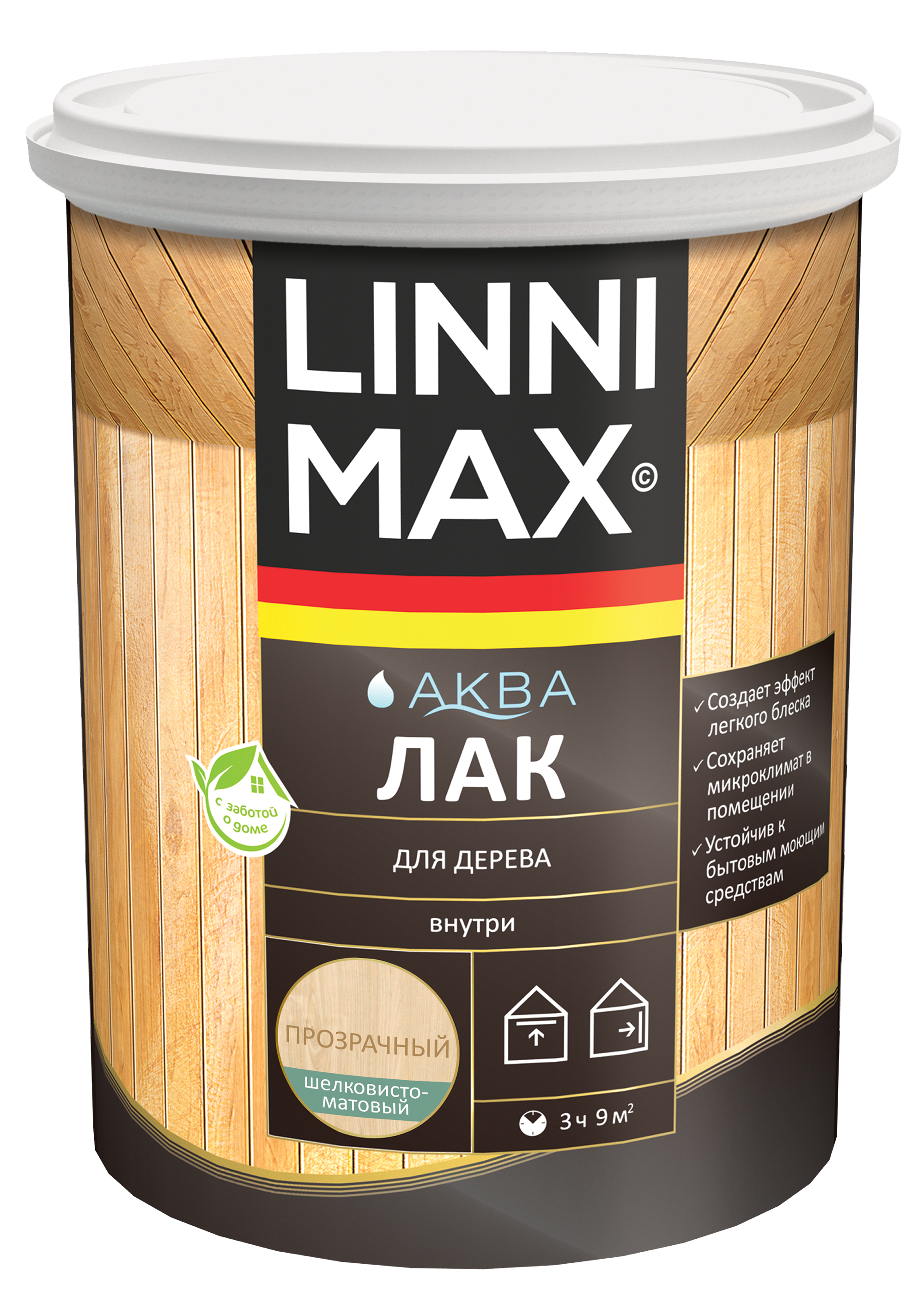 Изображение товара Водно-дисперсионный матовый аква-лак для дерева LINNIMAX 0,9 л
